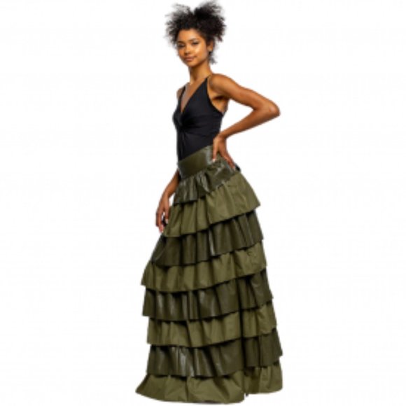 FAUX LEATHER AND COTTON LAYERED MAXI SKIRT - Picture 8 of 8